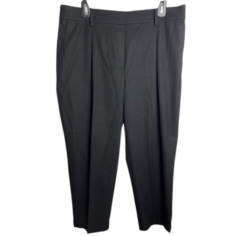 Loft Pleated Dress Pants Pull On Elastic Career Black Ankle Womens Sz 10 Petite